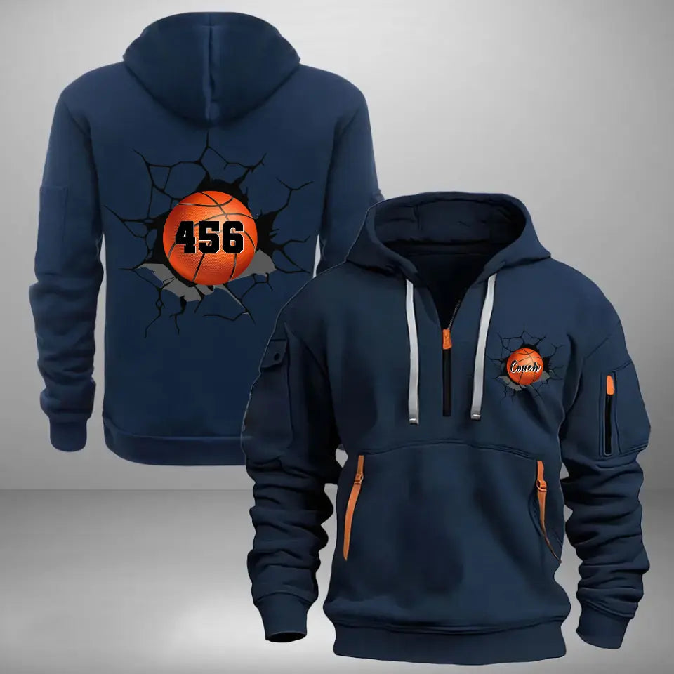 Personalized Basketball Player Custom Name & ID Quarter Zip Hoodie 2D Printed VQ241071