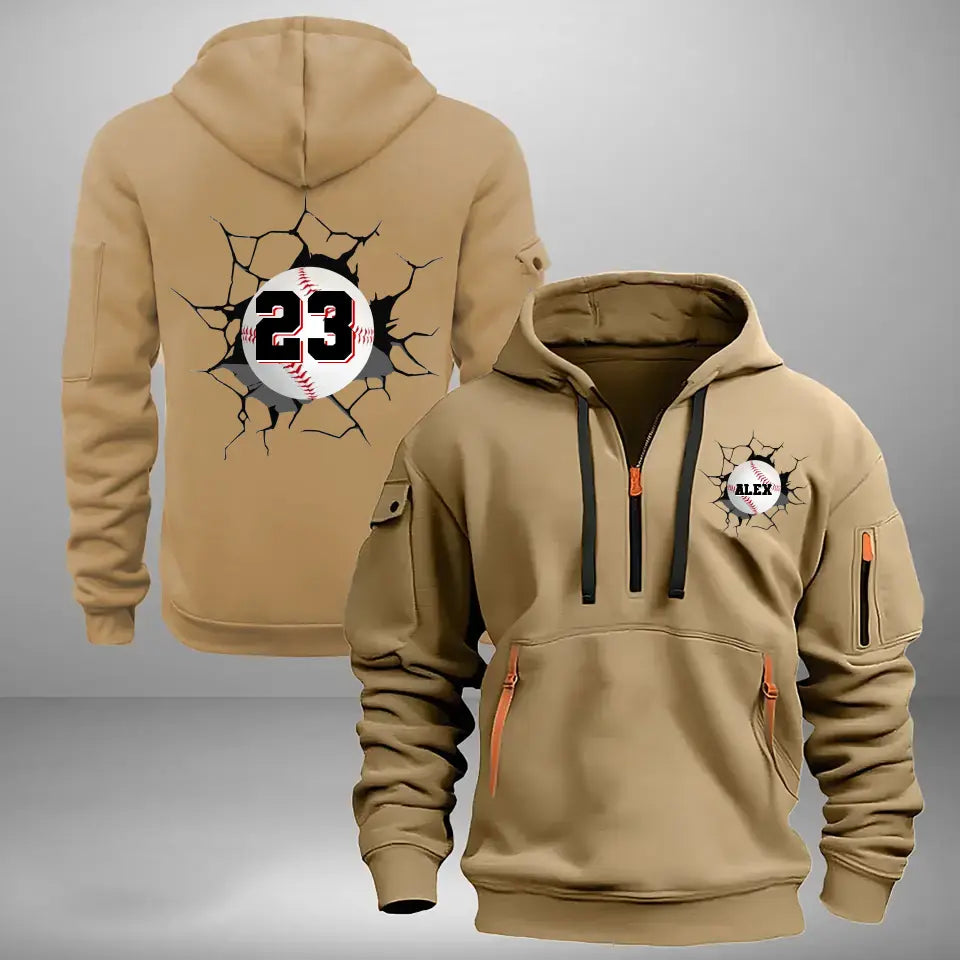 Personalized Baseball Player Custom Name & ID Quarter Zip Hoodie 2D Printed HN241069