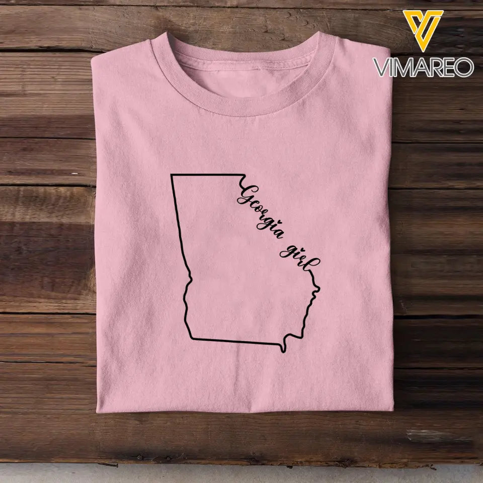 Personalized US State Girl Map T-shirt Printed HN241078