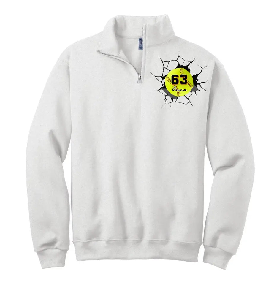 Personalized Softball Player Custom Name & ID Stand Collar Zipper Sweatshirt 2D Printed HN241105