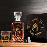 Personalized US Army Logo Rank Gold Custom Time Decanter Set with Glasses Printed AHVQ241135