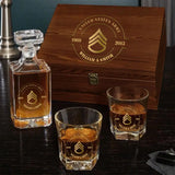 Personalized US Army Logo Rank Gold Custom Time Decanter Set with Glasses Printed AHVQ241135