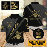 Personalized UK Army Logo Rank Gold Custom Name & Time Polo Shirt Printed AHVA241150
