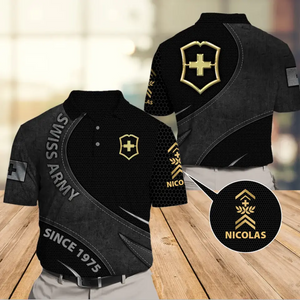 Personalized Swiss Veteran Branch Logo Custom Rank Gold, Name & Time Polo Shirt Printed AHVA241142