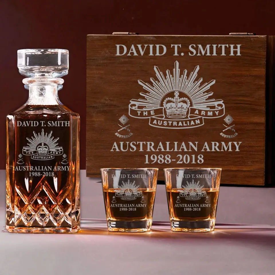 Personalized Australian Army Logo Custom Rank, Name & Service Time Decanter Set with Glasses Printed KVH241168
