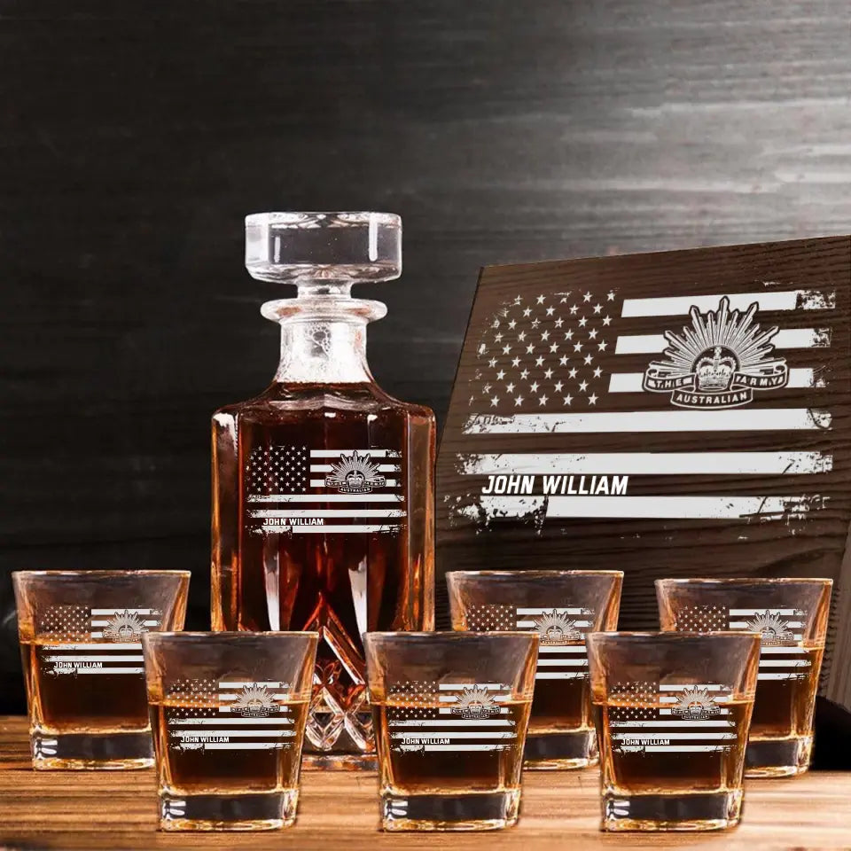 Personalized Australian Veteran Branch Logo Custom Name Decanter Set with Glasses Printed KVH241183