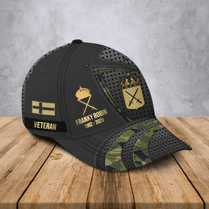 Personalized Swedish Veteran Rank Gold Custom Name & Time Cap 3D Printed AHVA241205