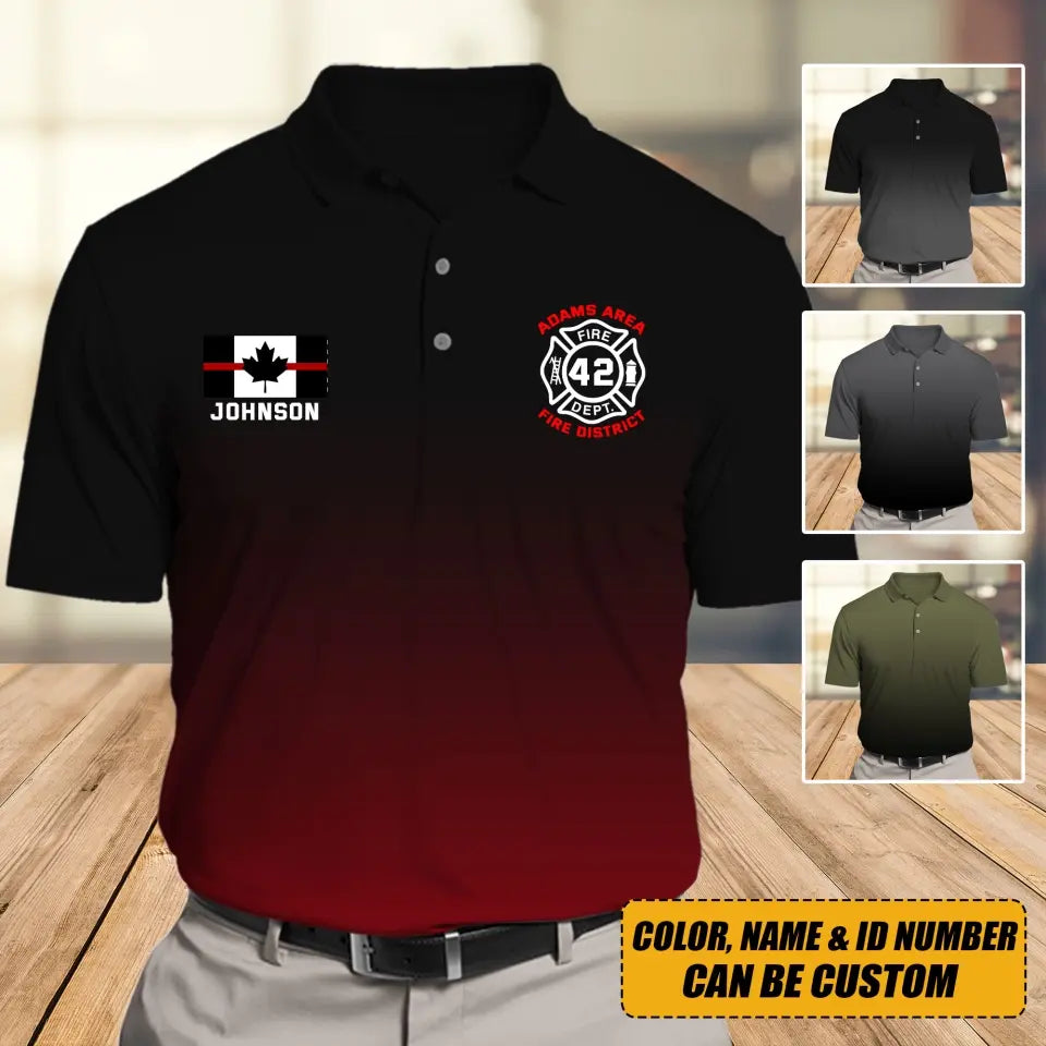 Personalized Canadian Firefighter Flag Thin Red Line Custom ID, Name & Department Polo Shirt Printed QTVQ241206