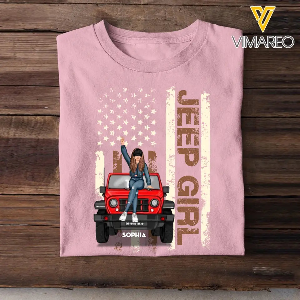 Personalized Jeep Girl & US Flag T-shirt Printed KVH241212