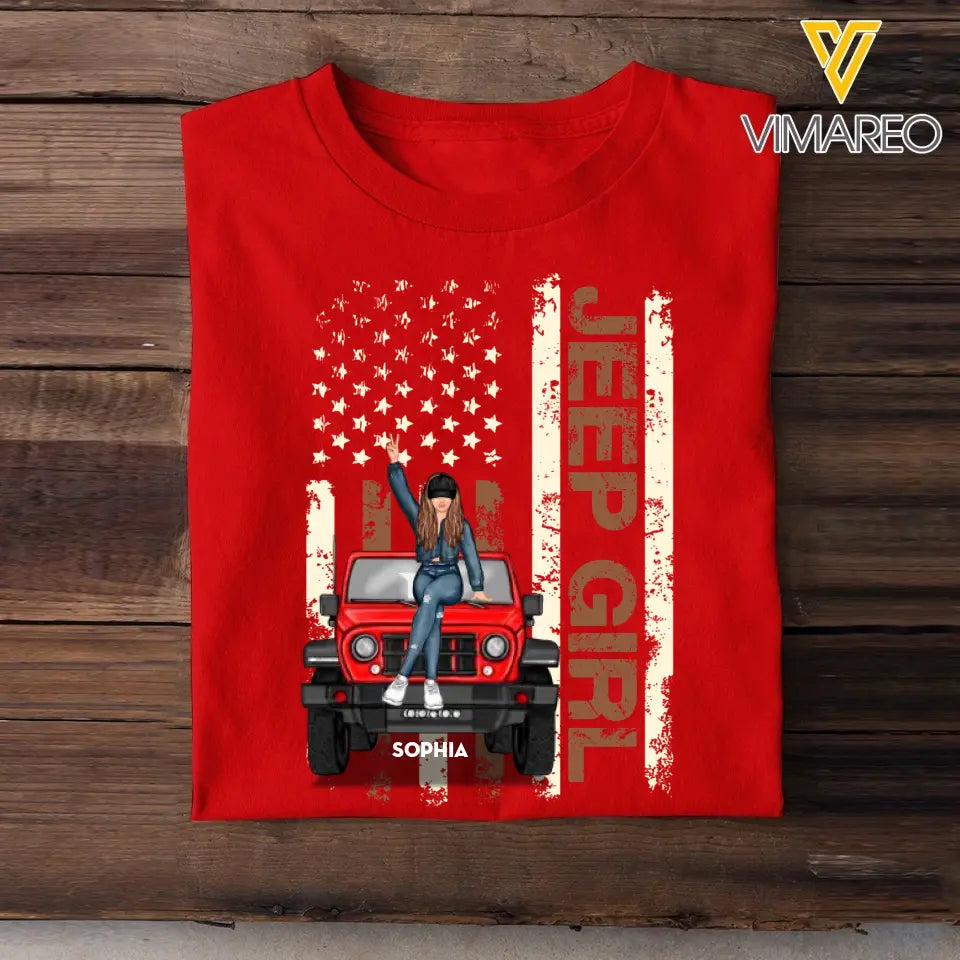 Personalized Jeep Girl & US Flag T-shirt Printed KVH241212