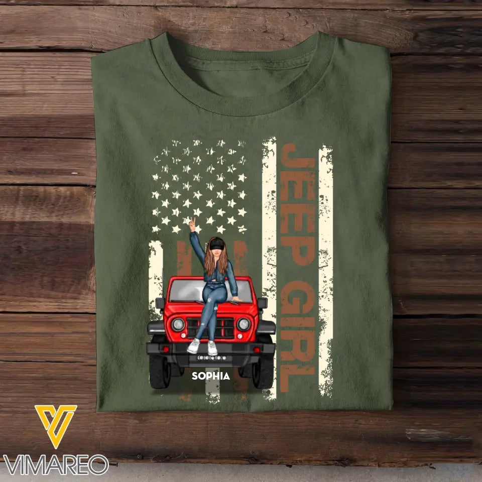 Personalized Jeep Girl & US Flag T-shirt Printed KVH241212