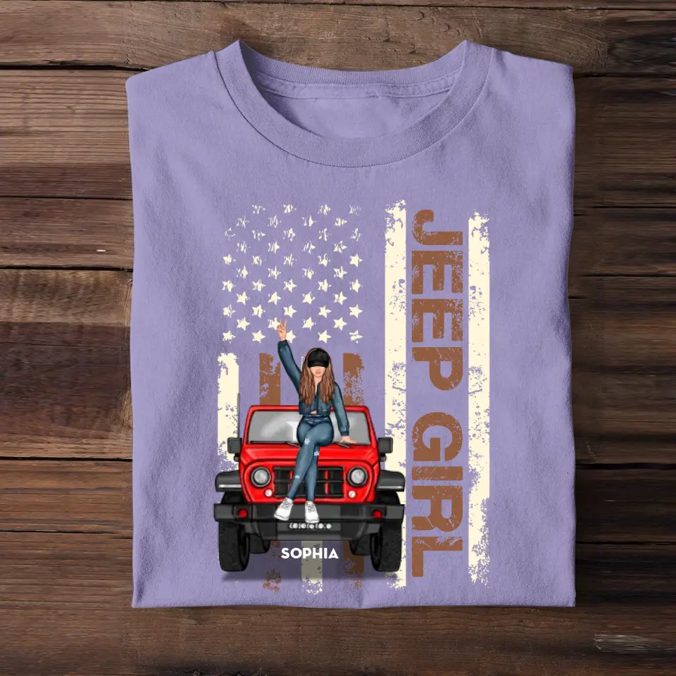 Personalized Jeep Girl & US Flag T-shirt Printed KVH241212