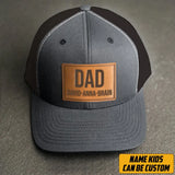 Personalized Dad & Kid Names Gift For Dad Happy Father's Day Leather Patch Hat Printed LVA241217