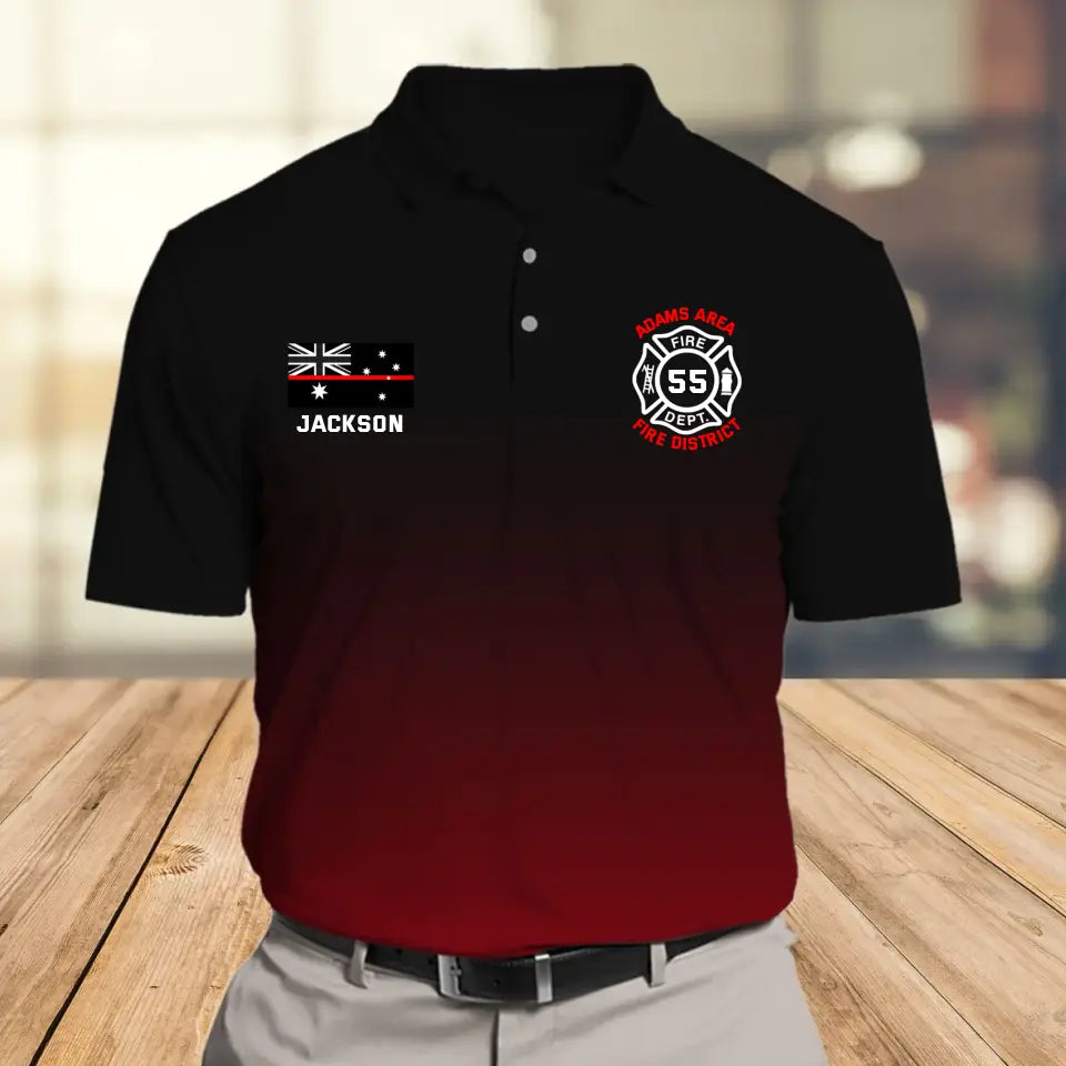 Personalized Australian Firefighter Flag Thin Red Line Custom ID, Name & Department Polo Shirt Printed QTVQ241206