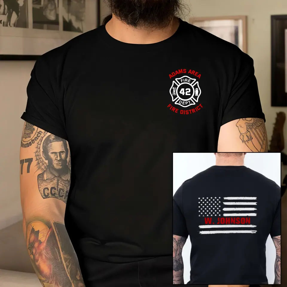 Personalized US Firefighter US Flag Custom Name, ID & Department T-shirt Printed VQ241221