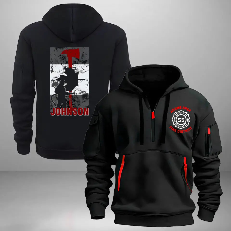 Personalized Canadian Firefighter Flag Custom Name, Department & ID Quarter Zip Hoodie 2D Printed VQ241227