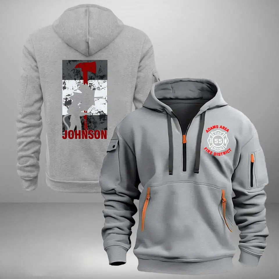 Personalized Canadian Firefighter Flag Custom Name, Department & ID Quarter Zip Hoodie 2D Printed VQ241227