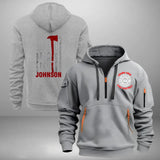 Personalized US Firefighter Flag Custom Name, Department & ID Quarter Zip Hoodie 2D Printed VQ241227