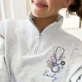Personalized Floral Stethoscope Nurse Name Gift For Nurse Stand Collar Zipper Sweatshirt 2D Printed LVA241268