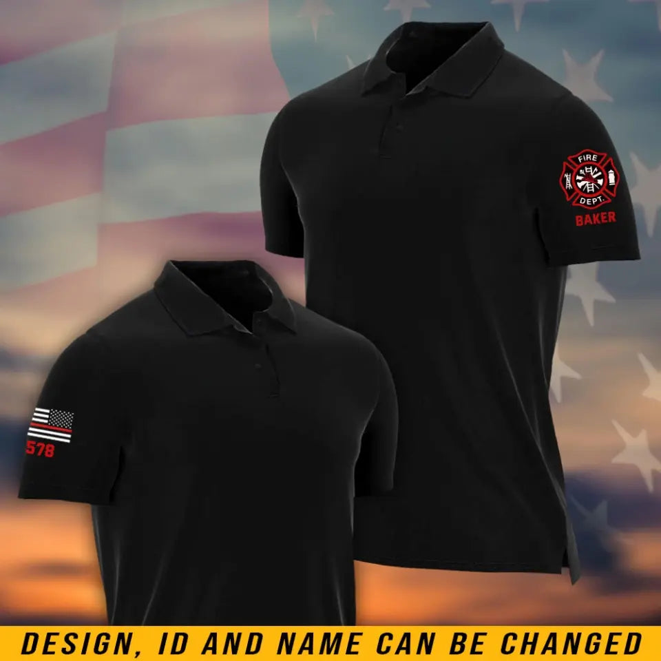 Personalized US Firefighter Logo & Flag Custom ID Polo Shirt Printed QTHN241278