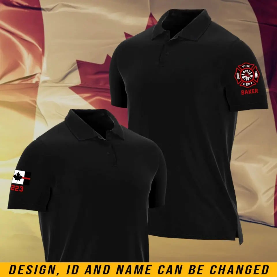 Personalized Canadian Firefighter Logo & Flag Custom ID Polo Shirt Printed QTHN241278