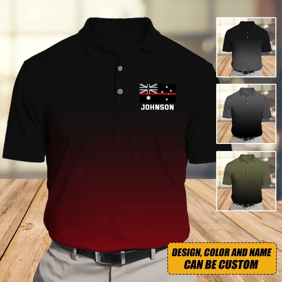 Personalized Australian Firefighter Flag Thin Red Line Custom Name Polo Shirt Printed QTVQ241305