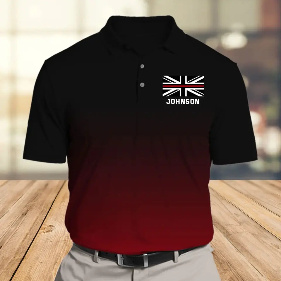 Personalized UK Firefighter Flag Thin Red Line Custom Name Polo Shirt Printed QTVQ241305