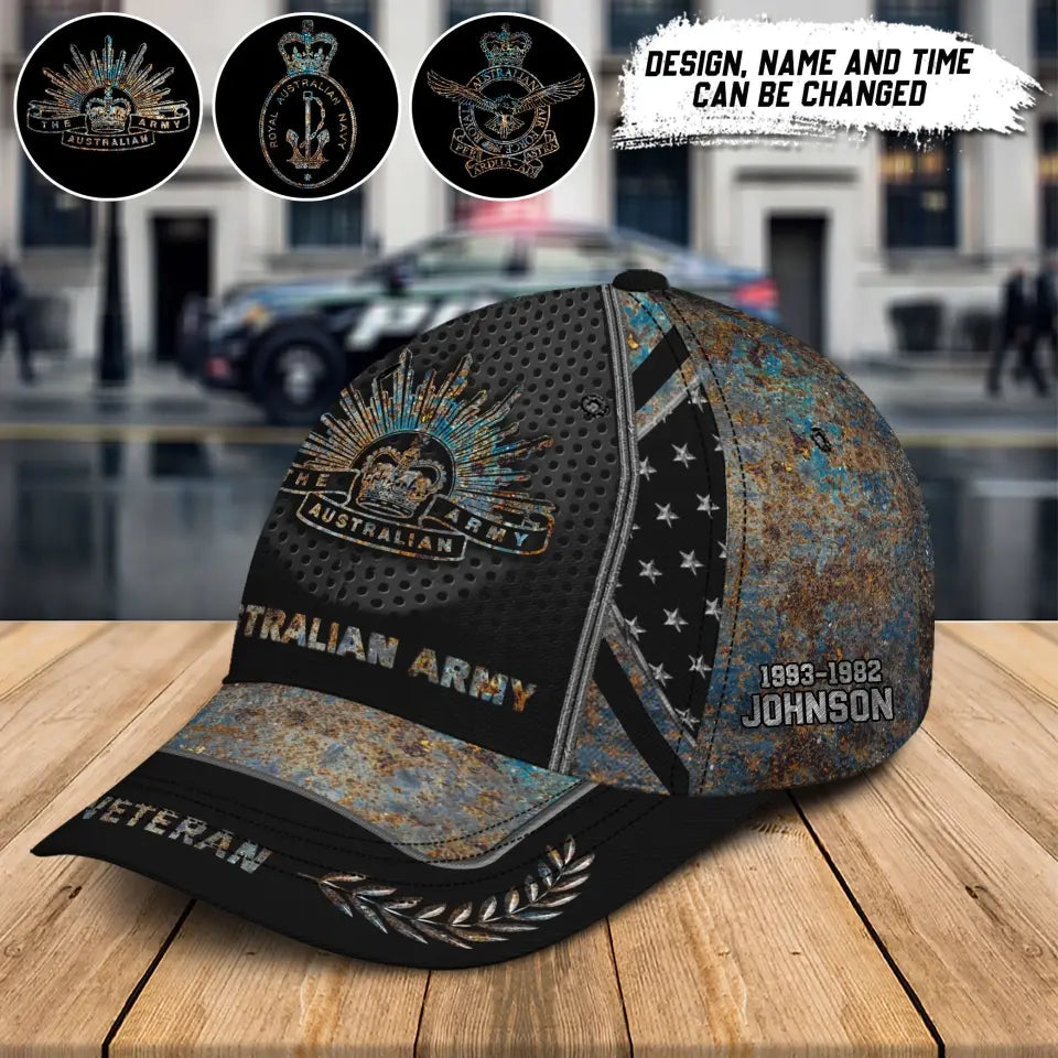 Personalized Australian Veteran Logo Custom Name & Time Cap 3D Printed AHHN241307