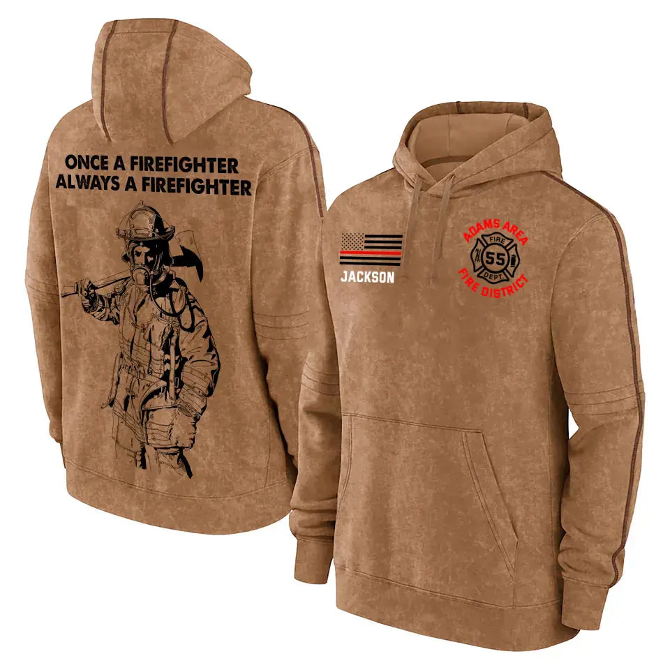 Personalized Once  A Firefighter Always A Firefighter US Firefighter Custom Name & ID Brown Hoodie Printed KVH241308
