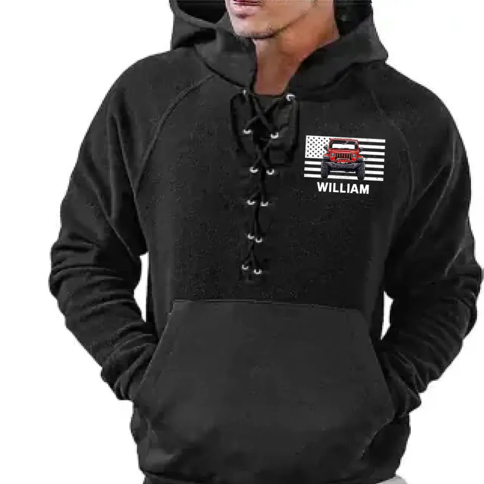 Personalized Jeep Car US Flag Custom Name 
Lace-up Long Sleeves Hoodie 3D Printed HN241316