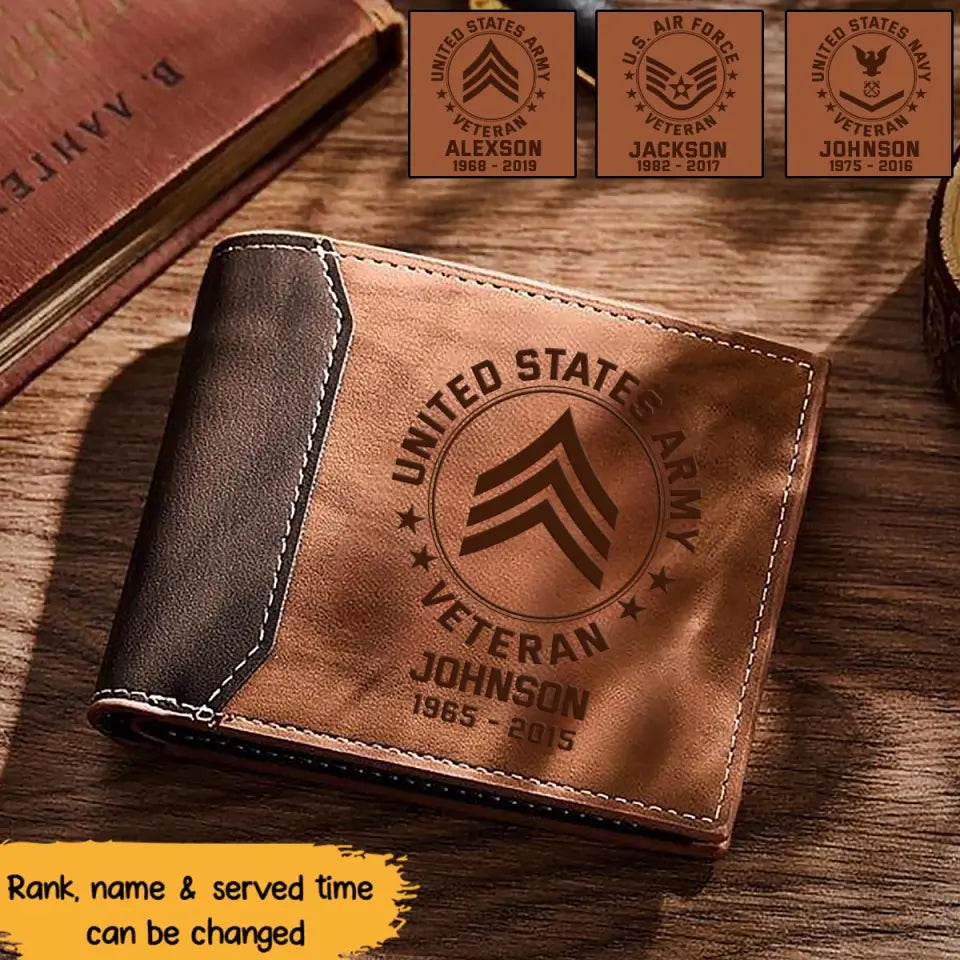 Personalized US Army Veteran Custom Rank & Name Laser Engraved Wallet Printed AHVQ20241260