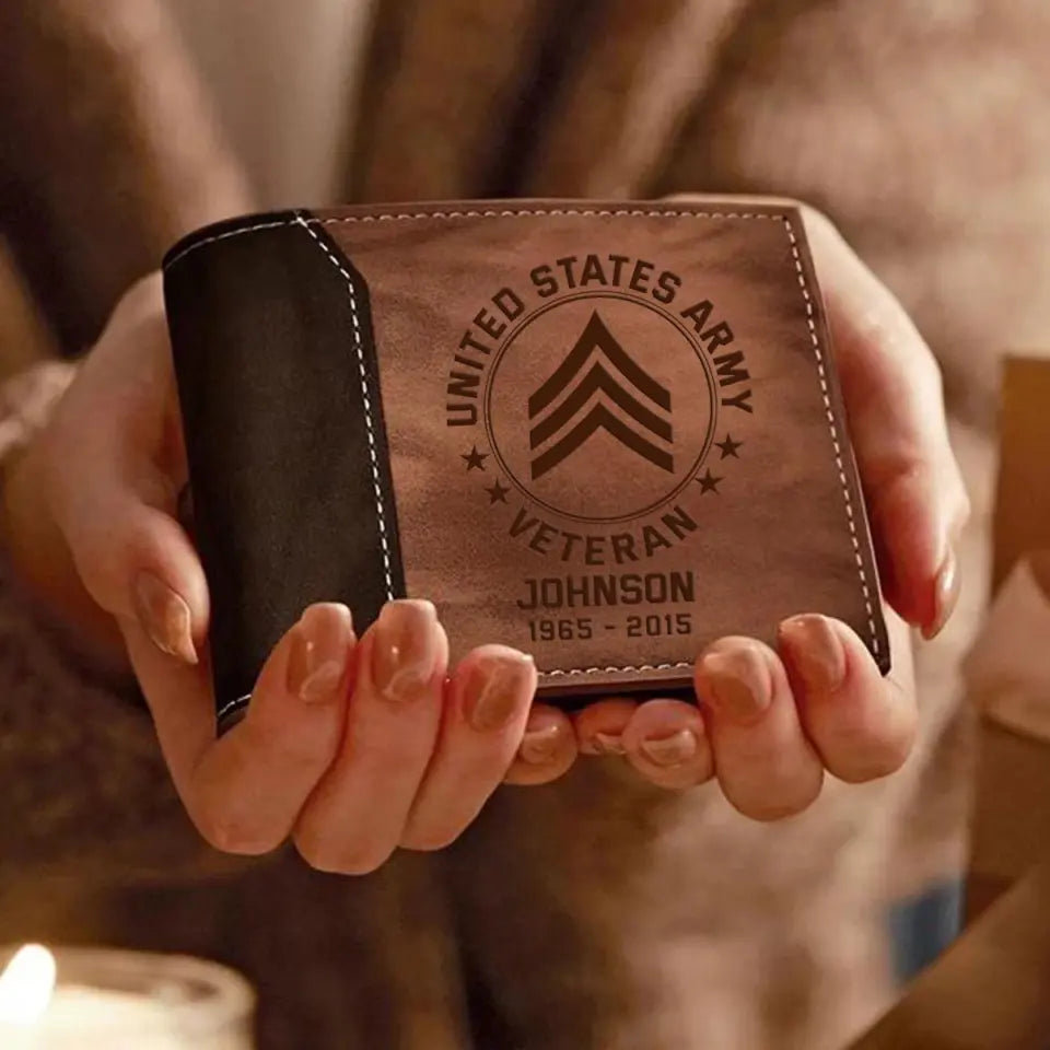 Personalized US Army Veteran Custom Rank & Name Laser Engraved Wallet Printed AHVQ20241260