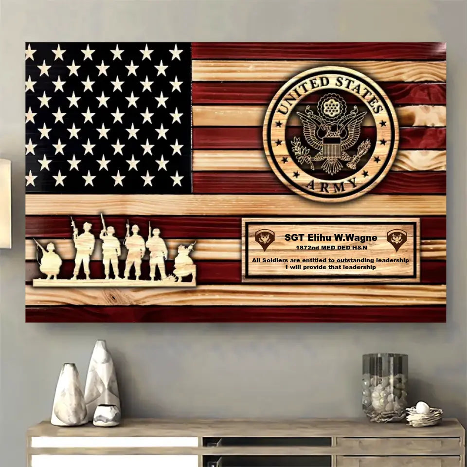Personalized US Military Logo Custom Rank & Name Canvas Printed QTVA241261