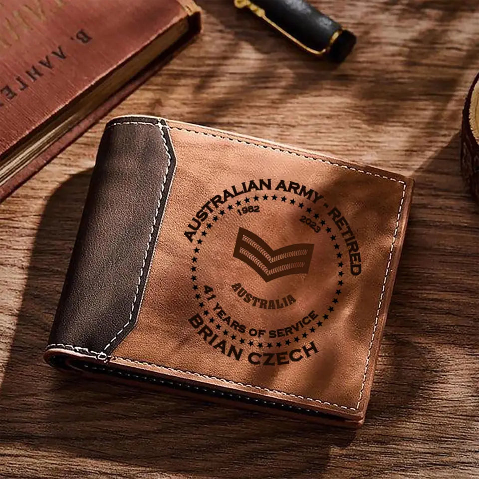 Personalized Australian Army Retired Custom Rank & Name, Service Time Laser Engraved Wallet Printed AHVA241247