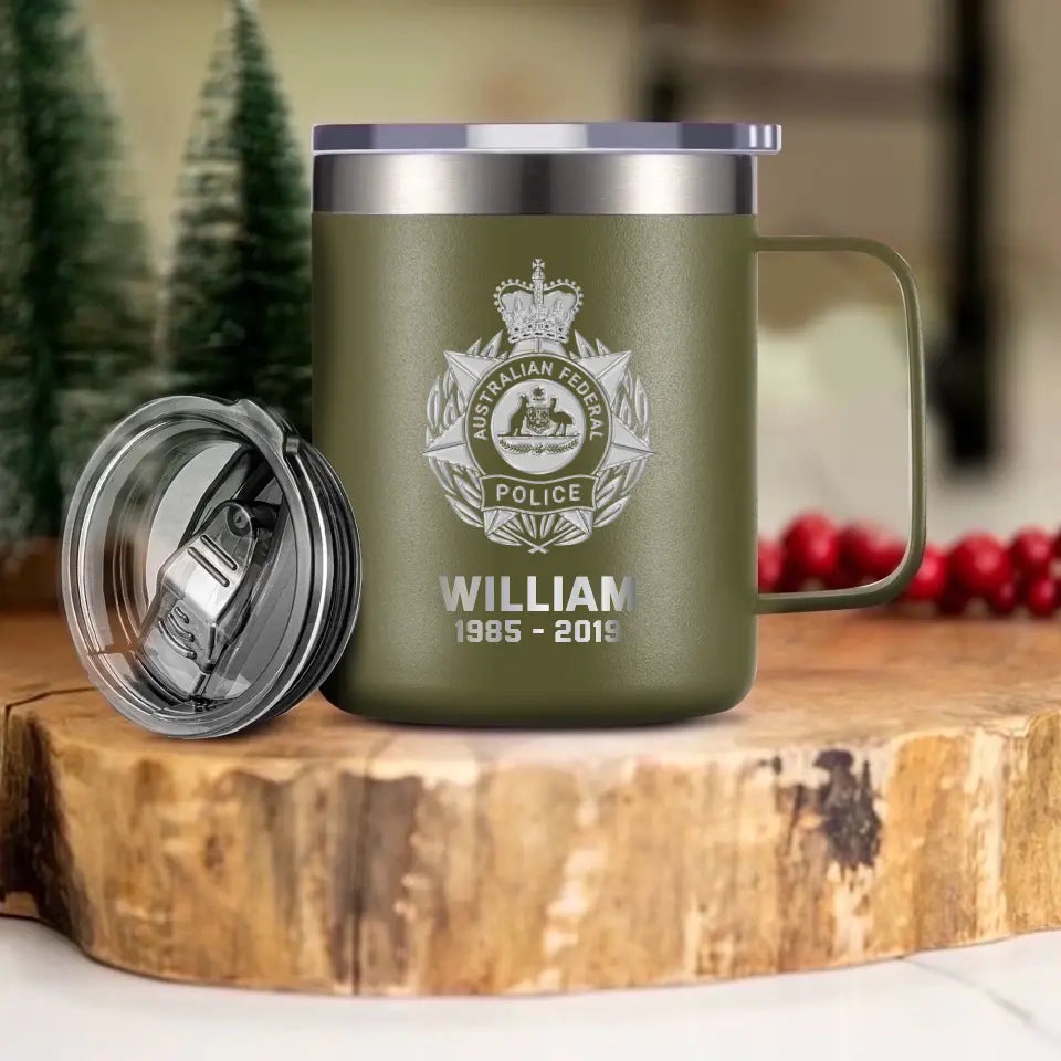 Personalized Australian Police Logo Custom Name & Time Laser Handle Cup Printed VQ241398