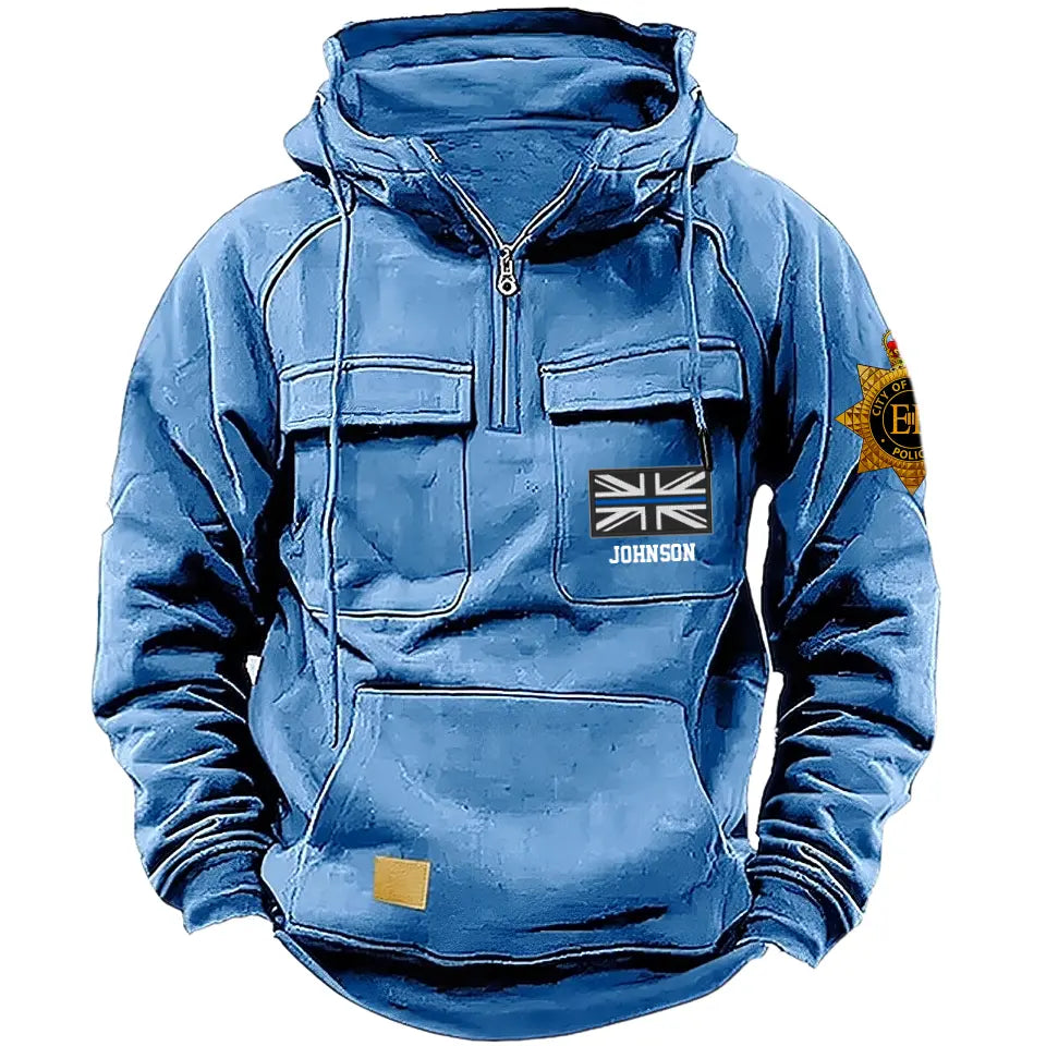Personalized UK Police Branch Logo UK Police Flag Custom Name American Retro Hooded Sweatshirt Printed LVA241405