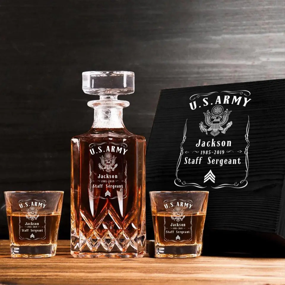 Personalized US Army Logo Custom Name & Time Decanter Set With Glasses Printed KVH241464