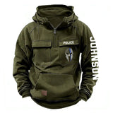 Personalized Blue Line Punisher Skull US Police Custom Name American Retro Hooded Sweatshirt Printed QTKH241477