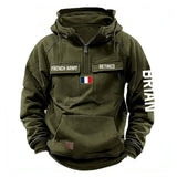 Personalized French Army Veteran Custom Name France Flag American Retro Hooded Sweatshirt Printed QTVA241509