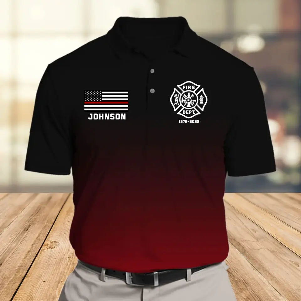 Personalized US Firefighter Flag Thin Red Line Custom Name Polo Shirt Printed QTVQ241511