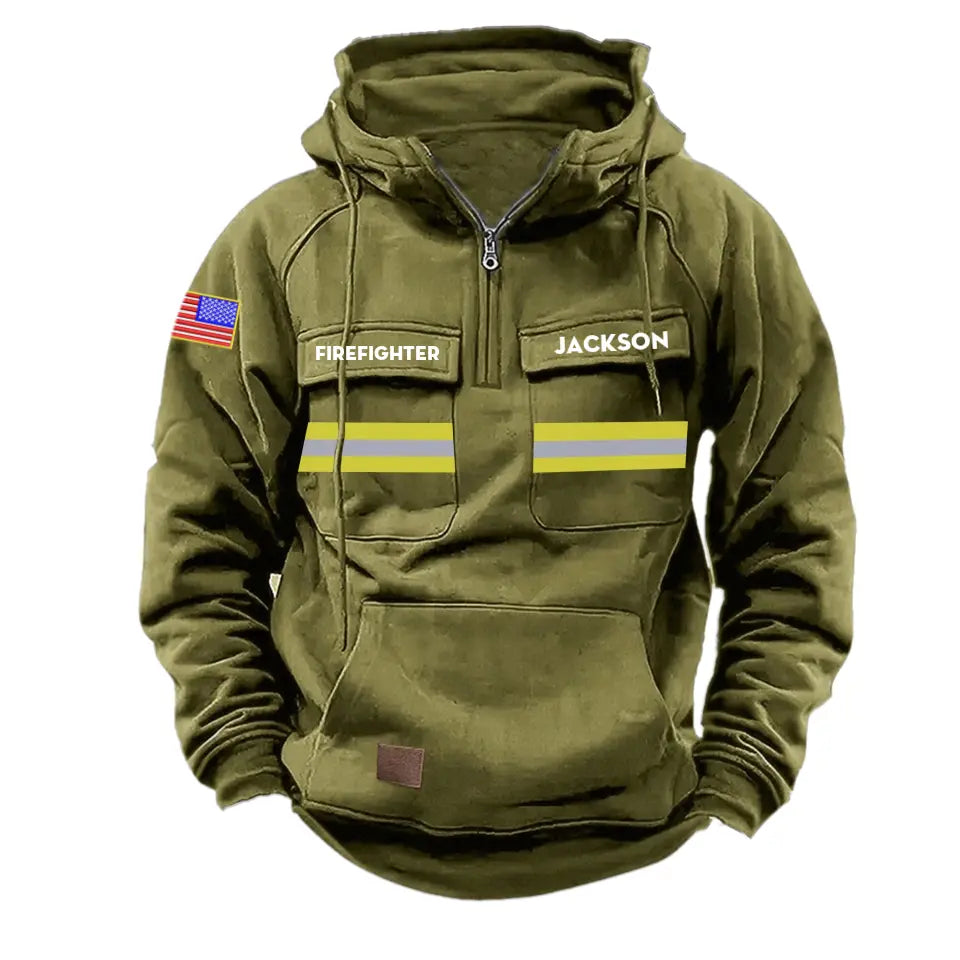 Personalized US Firefighter Canada Flag American Retro Hooded Sweatshirt Printed QTKH241519
