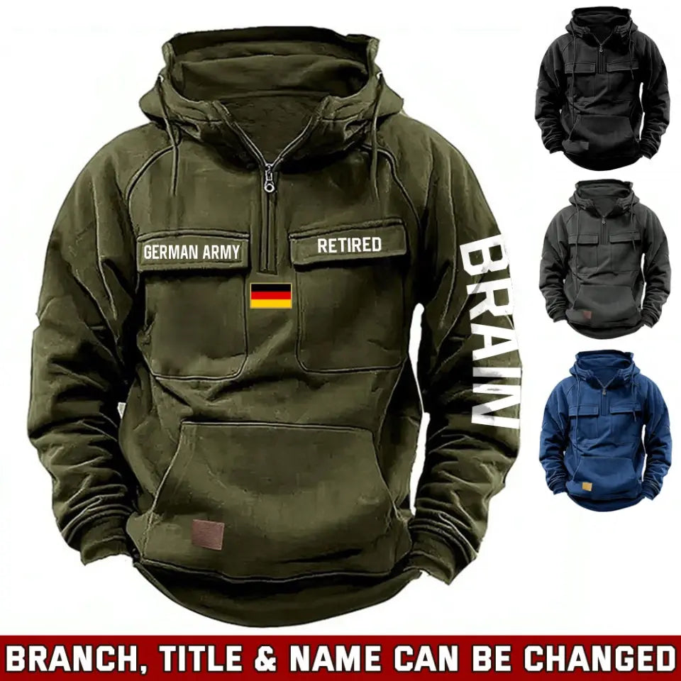 Personalized German Army Veteran Custom Name American Retro Hooded Sweatshirt Printed QTVA241542