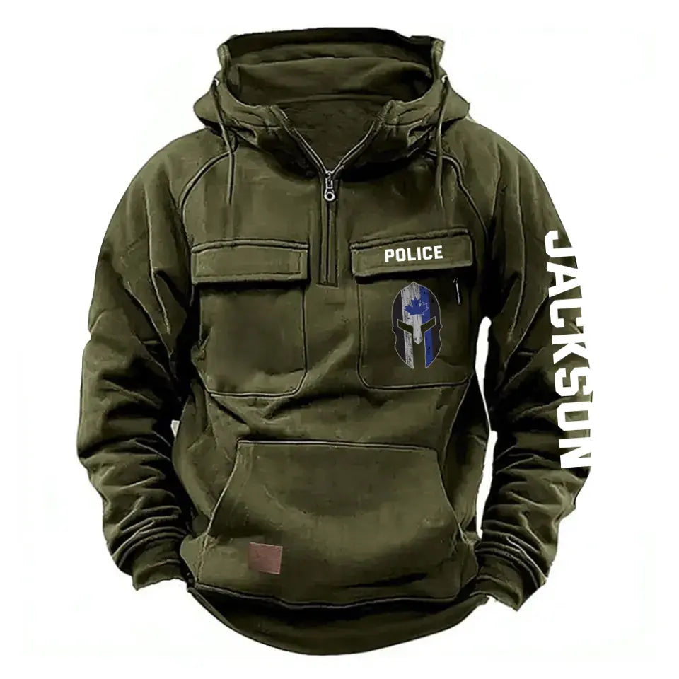 Personalized Spartan Helmet Canadian Police Custom Name American Retro Hooded Sweatshirt Printed QTKH241544