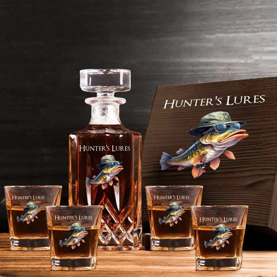 Personalized Fishing Fisherman Gift For Him Decanter set with glasses Printed HN241539