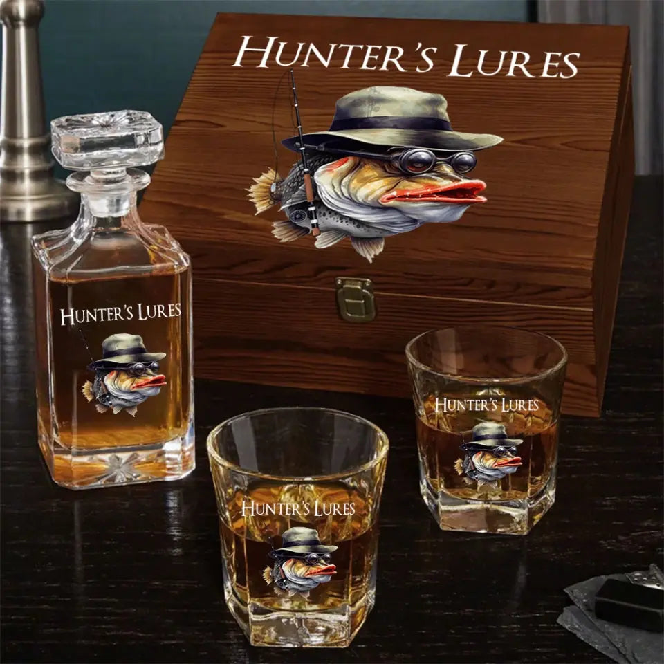 Personalized Fishing Fisherman Gift For Him Decanter set with glasses Printed HN241539