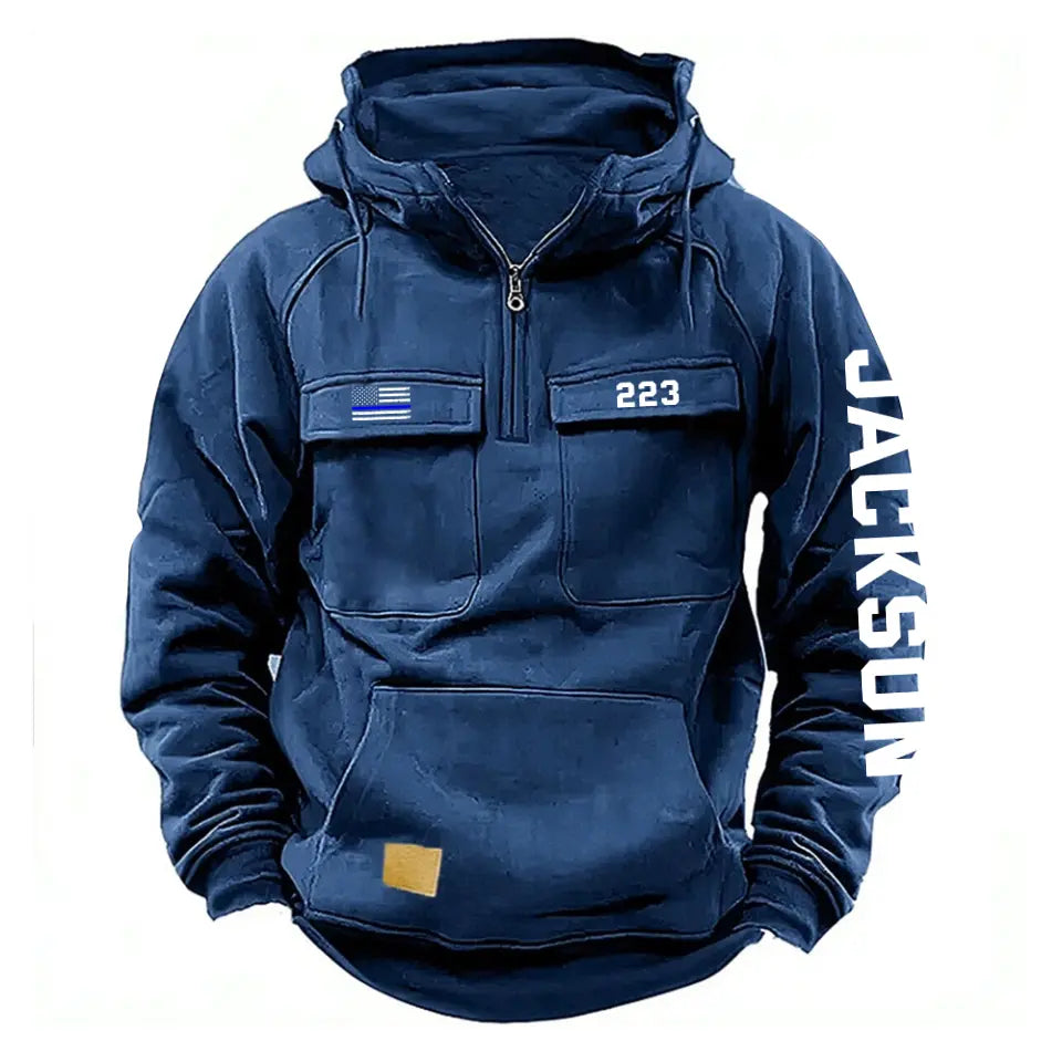 Personalized US Police Flag Custom Name & ID American Retro Hooded Sweatshirt Printed QTKH241553