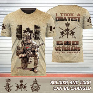 Personalized I Took A DNA Test God Is My Father Veterans Are My Brothers Canadian Army Veteran 3D T-shirt Printed AHVQ241554