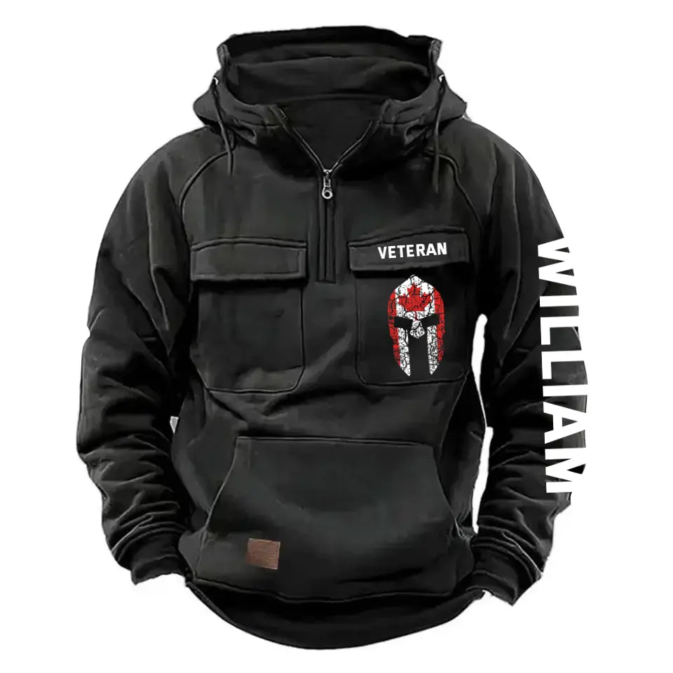Personalized Spartan Helmet Canadian Veteran Custom Name American Retro Hooded Sweatshirt Printed QTKH241563
