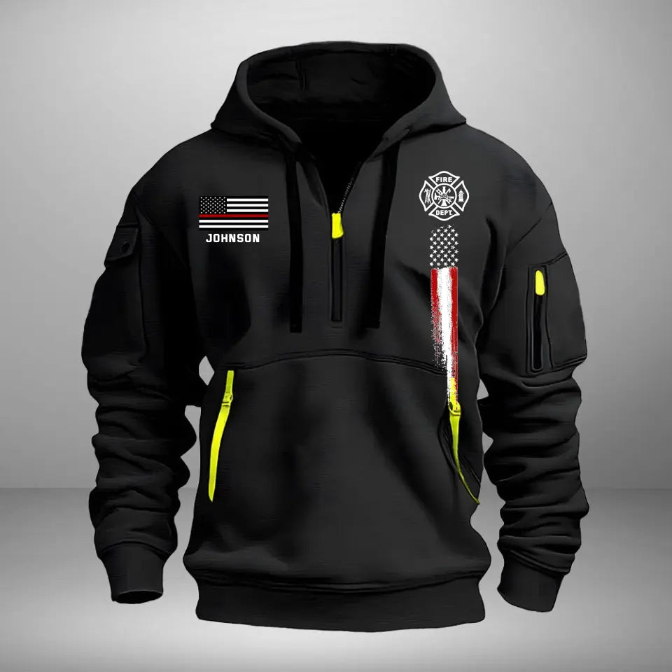 Personalized US Firefighter Flag Custom Name Quarter Zip Hoodie 2D Printed QTVQ241568