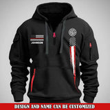 Personalized US Firefighter Flag Custom Name Quarter Zip Hoodie 2D Printed QTVQ241568